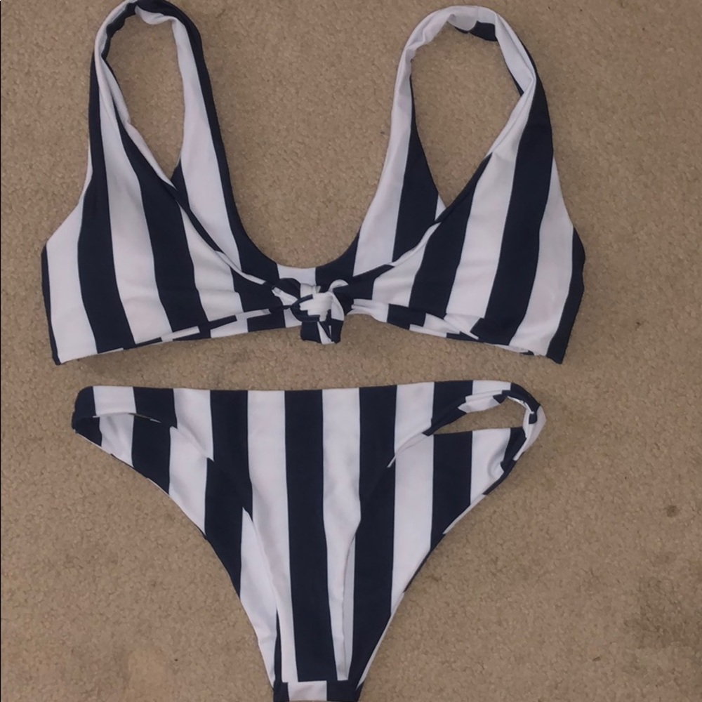Navy and White Striped Bikini